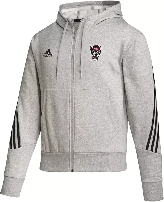adidas Men's NC State Wolfpack Heather Grey Fashion Full Zip Hoodie