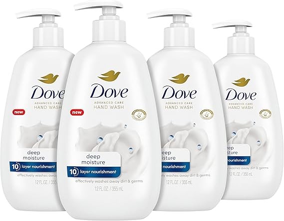 Dove Advanced Care Hand Wash Deep Moisture 4 Count for Soft, Smooth Skin, More Moisturizers than the Leading Ordinary Hand Soap, 12 oz