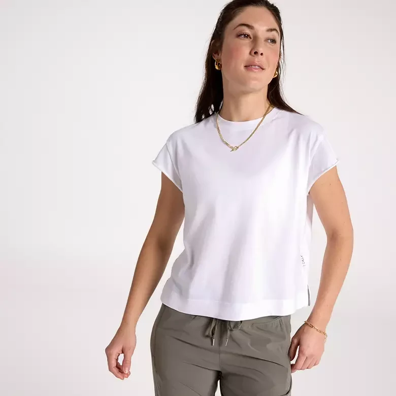 CALIA Women's Everyday Jersey Roll Sleeve Crew