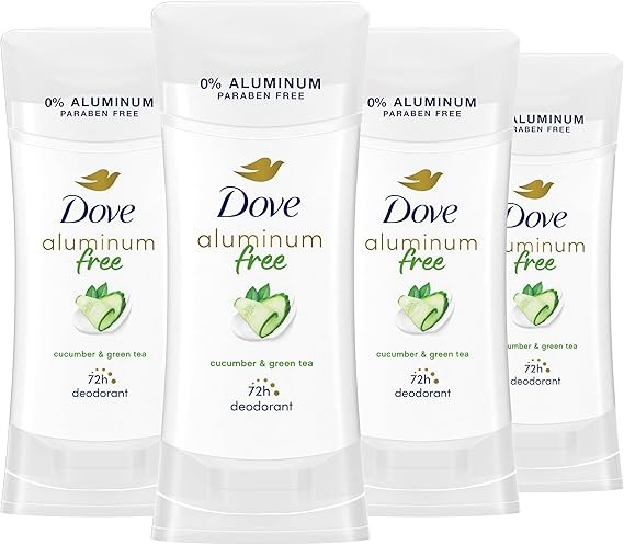 Dove Aluminum Free Deodorant for Women 4 Count Cucumber and Green Tea 72 hour odor protection 2.6 oz