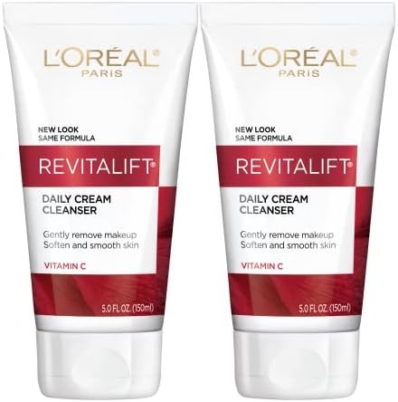 L'Oreal Paris Skincare Revitalift Radiant Smoothing Wet Facial Cream Cleanser with Vitamin C, Gentle Makeup Remover, Face Wash for All Skin Types, 2 count
